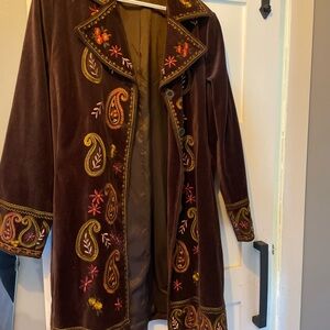 Embroidered Brown Velvet Festival Coat